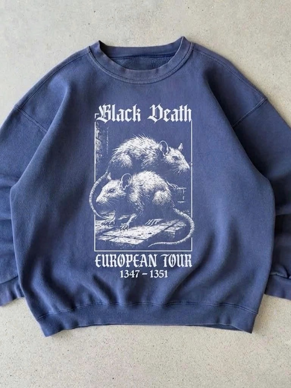 Men's Blue Graphic 'Black Death' Crewneck Sweatshirt